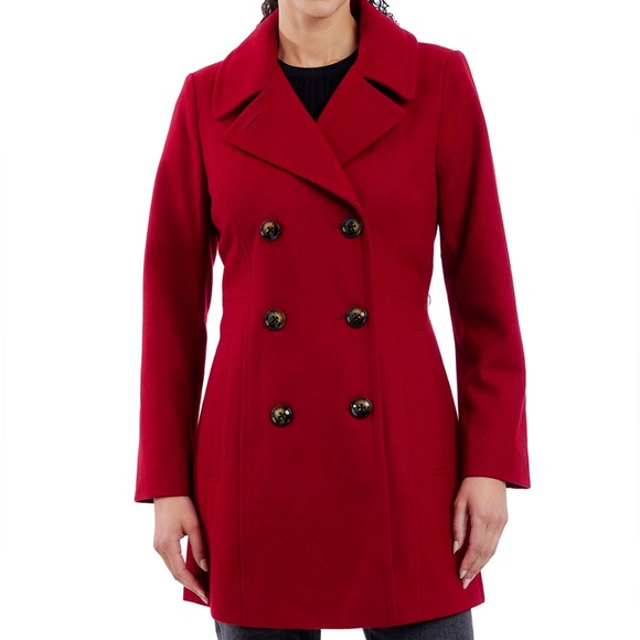 Anne Klein Red Double-Breasted Peacoat - Picture 9 of 12